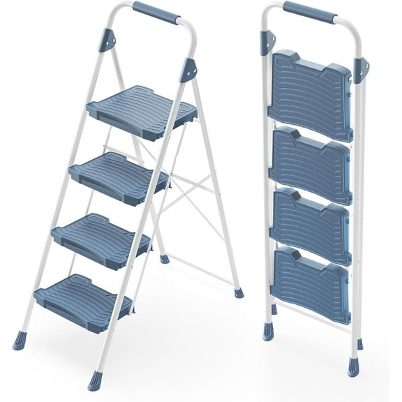 4Step Ladder, 900lbs Sturdy Step Stool with Handrail, Non-Skid Wide Pedals, Foldable 3 Stepladder with Safety Locking for Home, Garage, Garden, Office