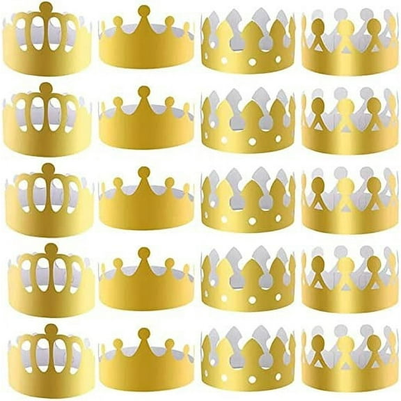 4Styles 20Pcs King Crown Party Hats Gold Paper Crowns for Coronation Celebration