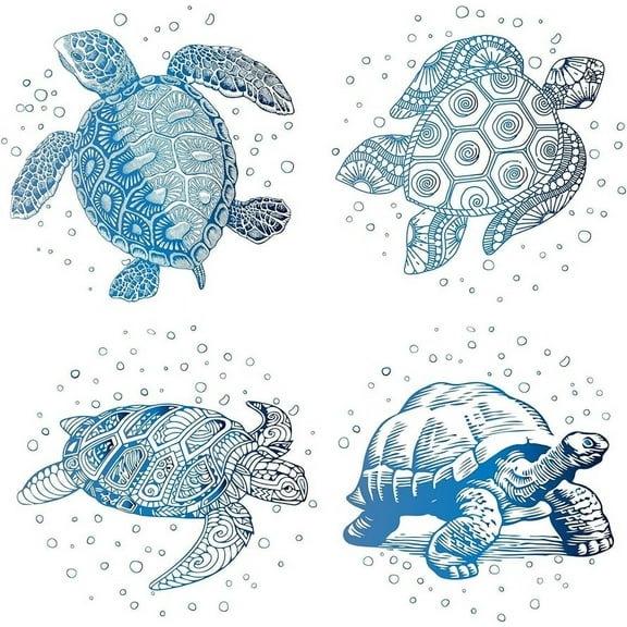 4Styles Sea Turtles Window Decals Static Sea Animal Glass Sliding Door Sticker Clings Waterproof Vinyl Film Ocean Bedroom Bathroom Decals