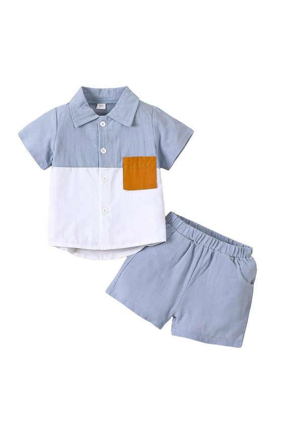 4T 5T 5T Boys Clothes Size 6 Boys Clothes Toddler Boys Clothing Sets Short Sleeve Cotton Linen Button Down Tee and Shorts Blue