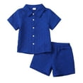 thumbnail image 1 of 4T Baby Boys Clothes 4T Boys 2PCS Summer Outfits Set Solid Color Lapel Design Toddler Boys Short Sleeve Shirt Top Shorts Set Dark Blue, 1 of 7