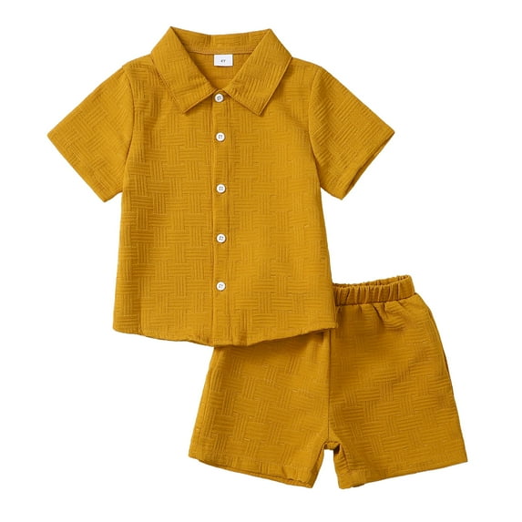 4T Baby Boys Clothes 4T Boys 2PCS Summer Outfits Set Solid Color Lapel Design Toddler Boys Short Sleeve Shirt Top Shorts Set Yellow