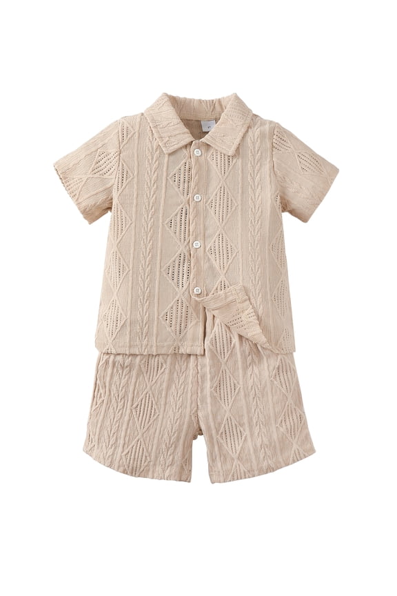 4T Baby Boys Clothes 4T Boys 2PCS Summer Outfits Set Solid Color Toddler Boys Short Sleeve Lapel Top Shorts Set Khaki