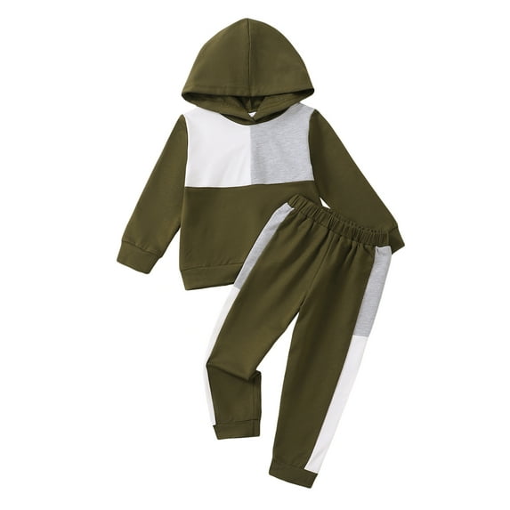 4T Baby Boys Clothes 5T Boys 2PCS Fall Winter Hoodie Outfits Set Toddler Boys Long Sleeve Top Pants Set Green