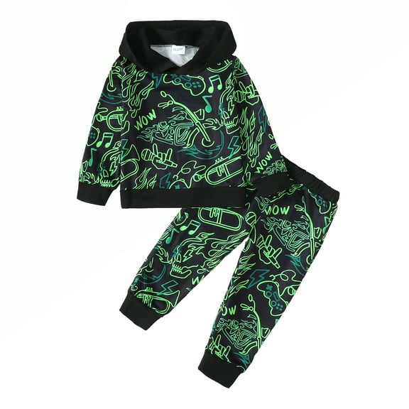 4T Baby Boys Clothes 5T Boys 2PCS Hoodie Outfits Set Letter Print Toddler Boys Long Sleeve Top Pants Set Green