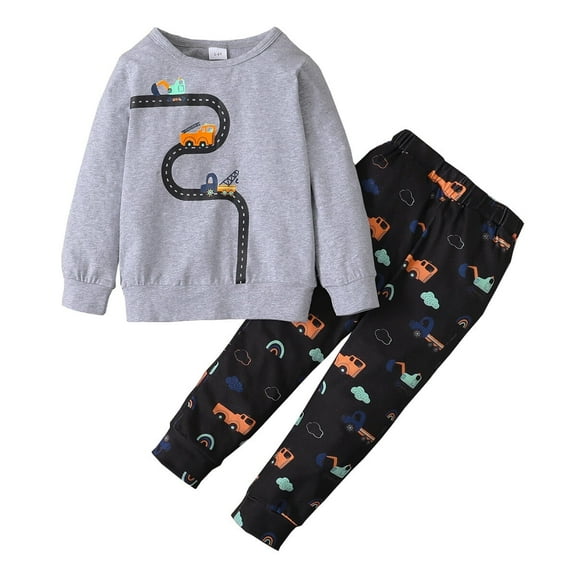 4T Baby Boys Clothes Baby Boys 2PCS Outfits 4-5T Boys Long Sleeve Round Neckline Top Pants Set Gray
