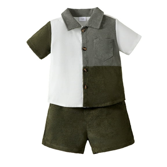 4T Baby Boys Outfits 5T Boys 2PCS Summer Short Set Toddler Boys Short Sleeve Lapel Top Shorts Set Green