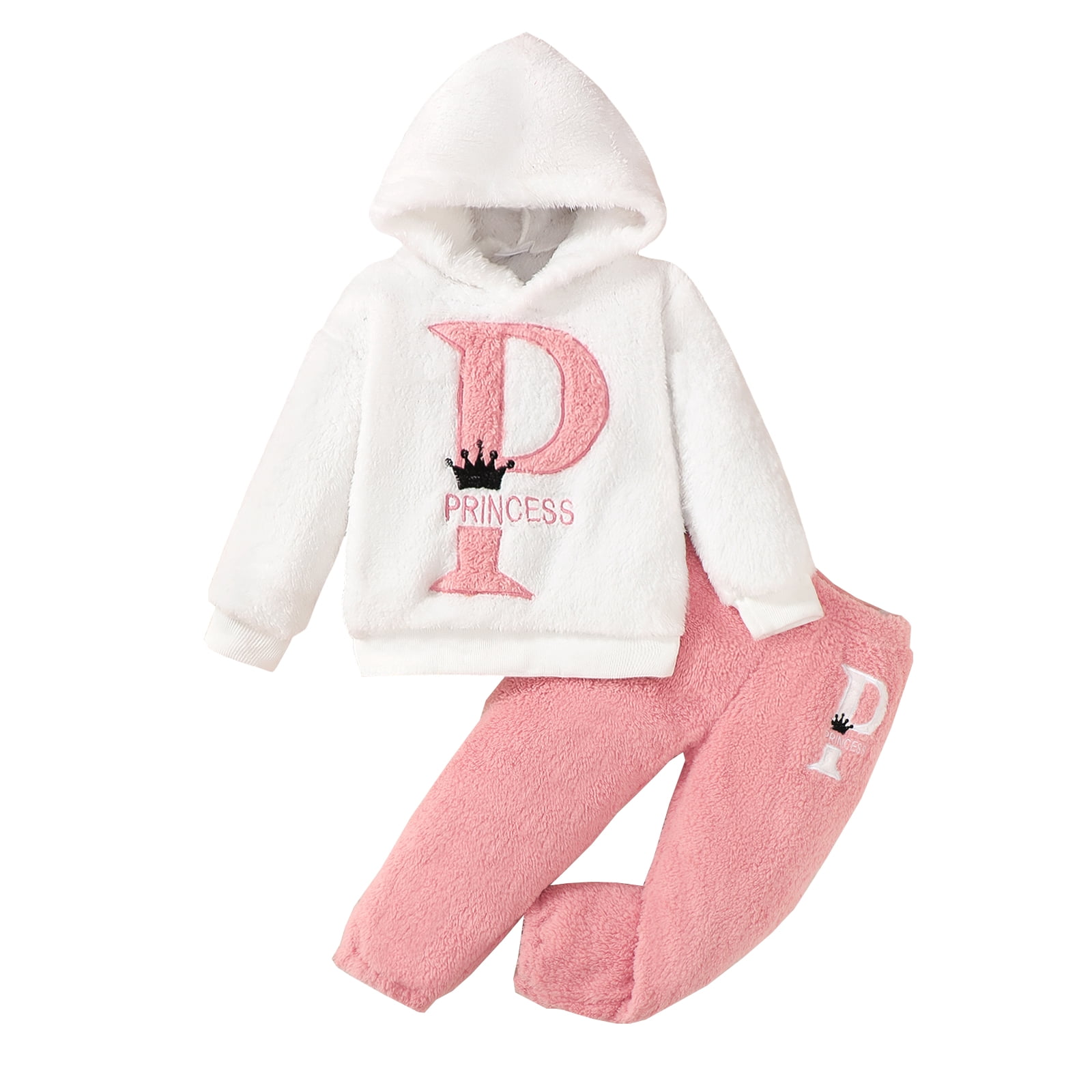 4T Baby Girls Clothes 4T Girls Fall Winter Pant Set Toddler Girls Long Sleeve Hooded Top Pants 2PCS Set White