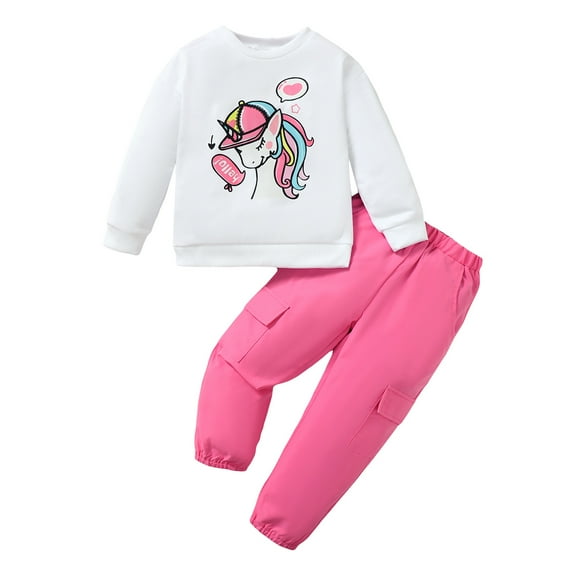 4T Baby Girls Clothes 4T Girls Fall Winter Pant Set Toddler Girls Long Sleeve Unicorn Print Top Pants 2PCS Set White