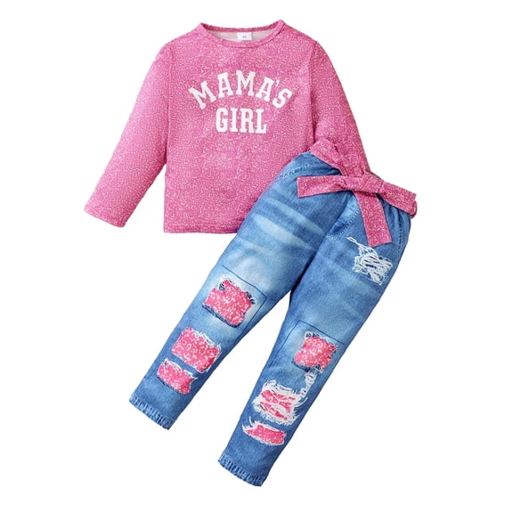 4T Baby Girls Clothes 4T Girls Pant Set Toddler Girls Long Sleeve Round Neckline Letter Print Top Pants 2PCS Set Pink