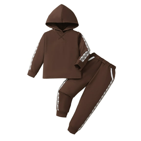 4T Baby Girls Clothes 5T Girls 2PCS Hoodie Outfits Set Solid Color Toddler Girls Long Sleeve Hoodie Top Pants Set Brown