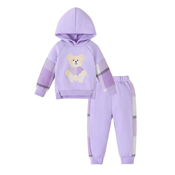 4T Baby Girls Clothes 5T Girls 2PCS Hoodie Outfits Set Toddler Girls Long Sleeve Top Pants Set Purple