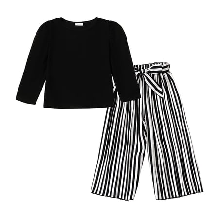 4T Baby Girls Clothes 5T Girls 2PCS Outfits Set Round Neck Toddler Girls Long Sleeve Top Pants Set Black