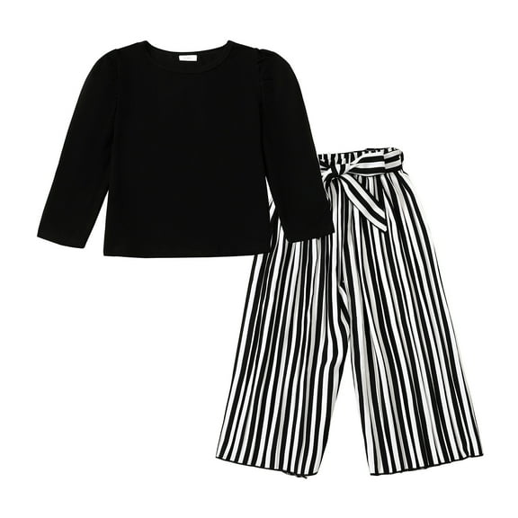 4T Baby Girls Clothes 5T Girls 2PCS Outfits Set Round Neck Toddler Girls Long Sleeve Top Pants Set Black