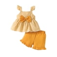 thumbnail image 1 of 4T Baby Girls Clothes 5T Girls 2PCS Summer Outfits Set Off-the-shoulder Infant Girls Flying Sleeve Top Shorts Set Yellow, 1 of 8