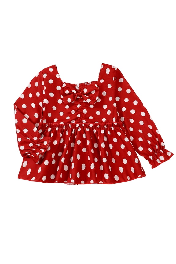 4T Baby Girls Clothes 5T Girls Long Sleeve Shirts Square Neck Toddler Girls Polka Dots Shirts Tops Red
