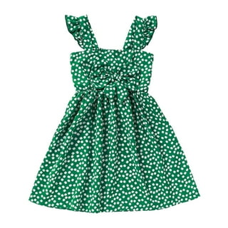 4T Baby Girls Clothes 5T Toddler Girls Dress Summer Sleeveless Dress Cute Bowknot Floral Strap Dress Green