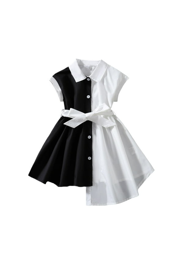 4T Baby Girls Dress 5T Girls Short Sleeve Dress Toddler Girl Summer Black and White Dress