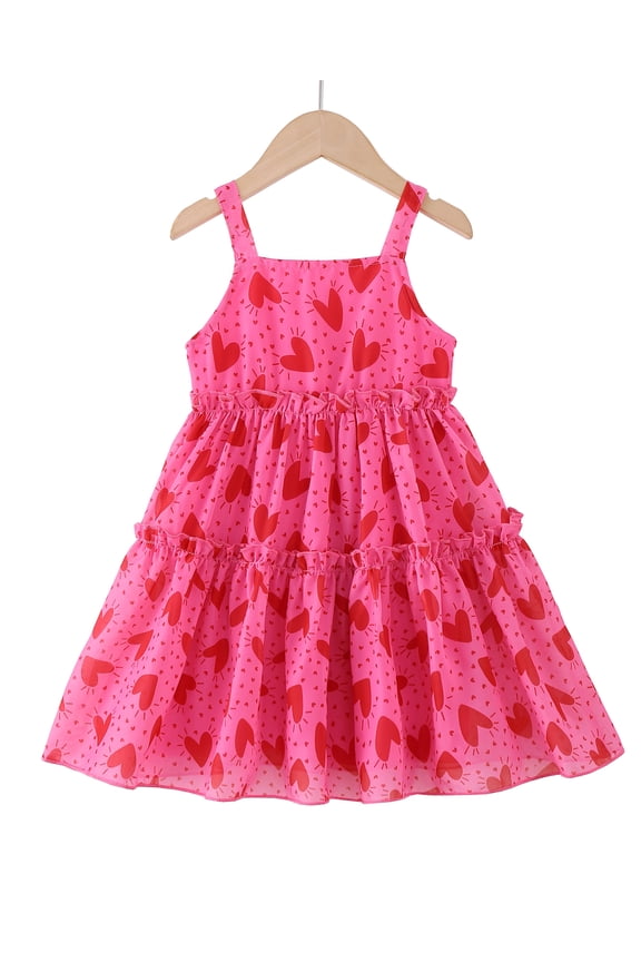 4T Baby Girls Dress 5T Girls Sleeveless Dress Heart Print Toddler Girls Summer Floral Dress Suspender Dress Rose Red