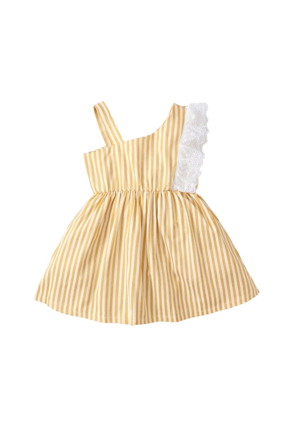 4T Baby Girls Dress 5T Girls Sleeveless Dress One Shoulder Toddler Girls Summer Stripe Dress Yellow