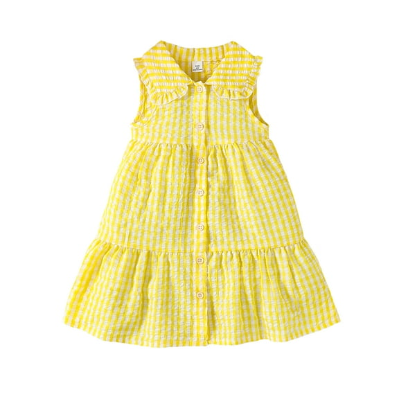 4T Baby Girls Dress Toddler Girls Summer Sleeveless Dress 4T Girls Plaid Dress Yellow