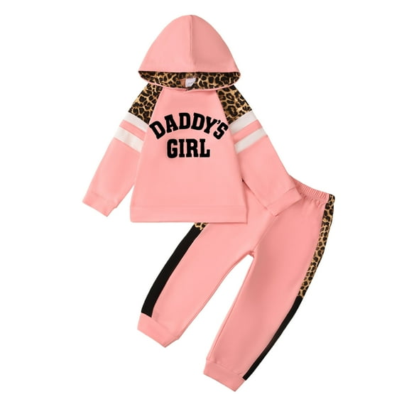 4T Baby Girls Outfits 5T Girls Fall Winter Clothes Toddler Girls Long Sleeve Letter Print Hooded Top Pants 2PCS Set Pink