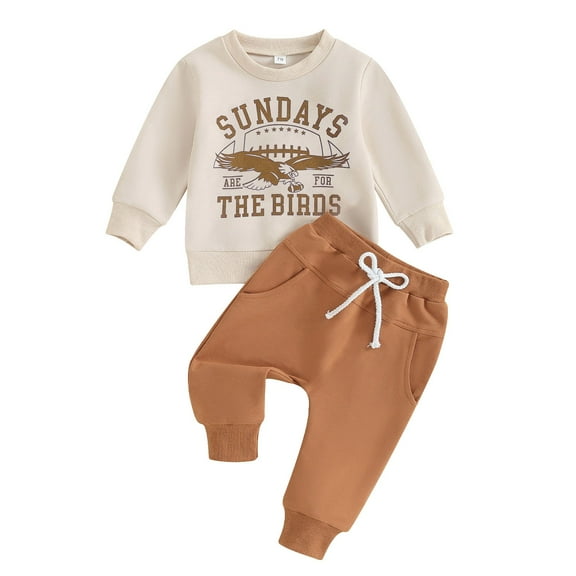 4T Boys Clothes Size 2T Boys Clothes Toddler Baby Boy Fall Winter Clothes Funny Letter Long Sleeve Sweatshirt and Pants Set 2 Piece Sweatsuit Outfit Khaki 6-12 Months