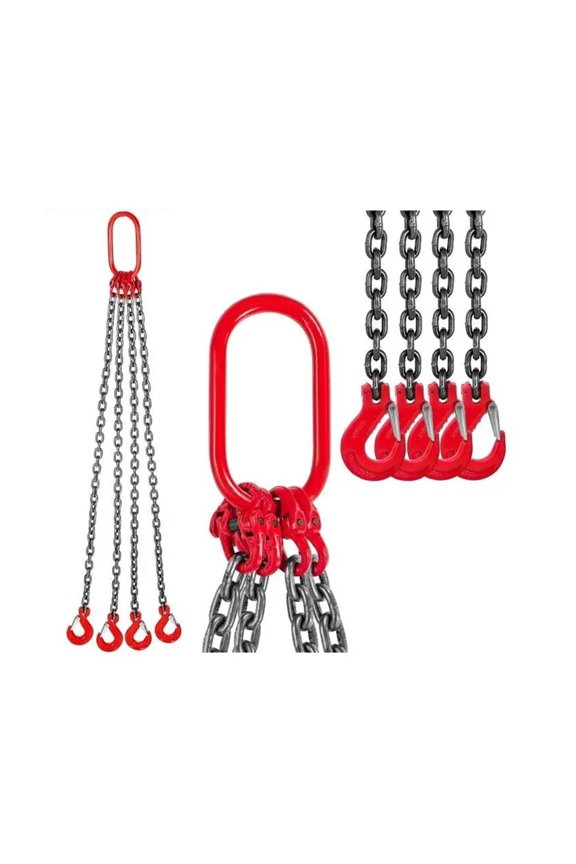 4T Chain Sling - 1M / 2M X 8MM Four Leg With Powder Coating Steel Hook - Grade 80 High Temperature Resistance For Lifting ,Easy to Operate