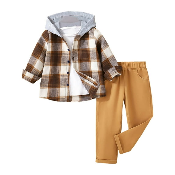 4T Clothes For Boys Boys 5T Summer Clothes 2Pcs Kids Boys Flannel Plaid Shirt Tops Pants Set Hoodie Sweatsuit for Fall Winter Spring Outfits