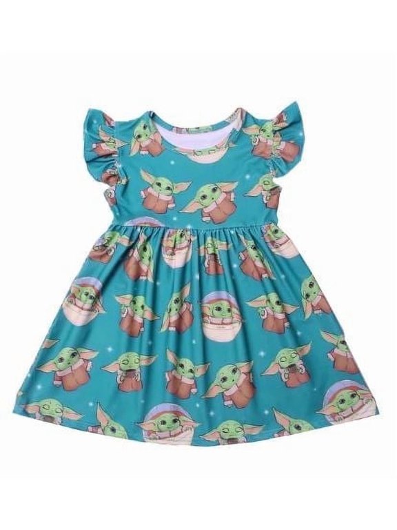 Toddler Girls Galaxy Alien Princess Dress - Cotton Space Birthday Party Outfit, Size 4T