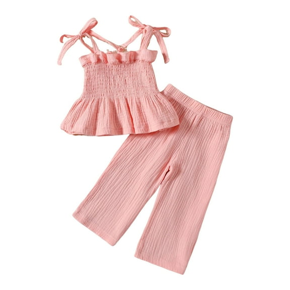 4T Girl Clothes 18Month Girl Clothes Toddler Baby Girls Summer Clothes Set Solid Color Sleeveless Camisole Linen Pants Set Baby Summer Outfits Pink 18-24 Months