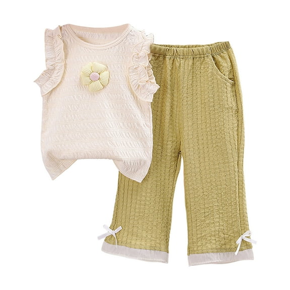 4T Girl Clothes Girl Clothes Toddler Girl Summer Outfits Sleeveless Flower Tops Wide Leg Pants Kids Clothing Set