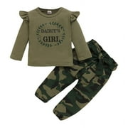 4T Girls Pants Set Daddys Girl Baby Clothes Long Sleeve Ruffle Shirt Tops with Camo Pants Toddler Girl Outfits