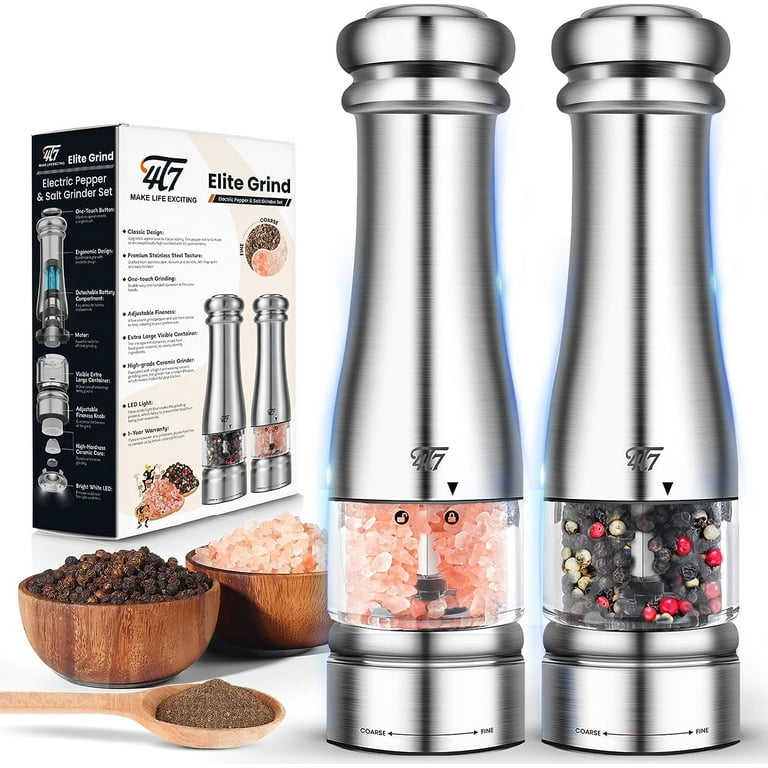 4T7 Electric Salt and Pepper Grinder Set, Battery Operated