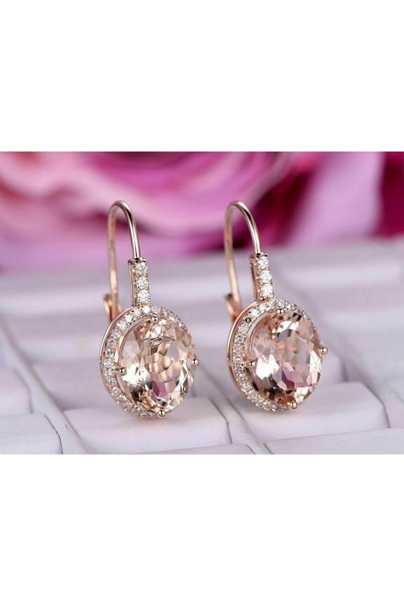 4TCW Lab-Created Morganite & Diamond Drop/Dangle Earrings in 14K Rose Gold Plated