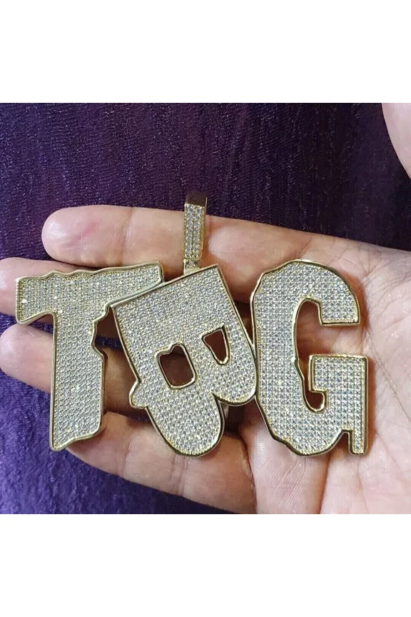 4TCW Round Cut Lab Created Diamond Men's Custom Name TBG Pendant in 14K Yellow Gold Plated