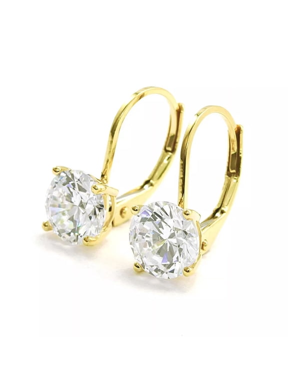 4TCW Round Cut Lab Created Diamond Women's Leverback Drop/Dangle Earrings 14K Yellow Gold Plated