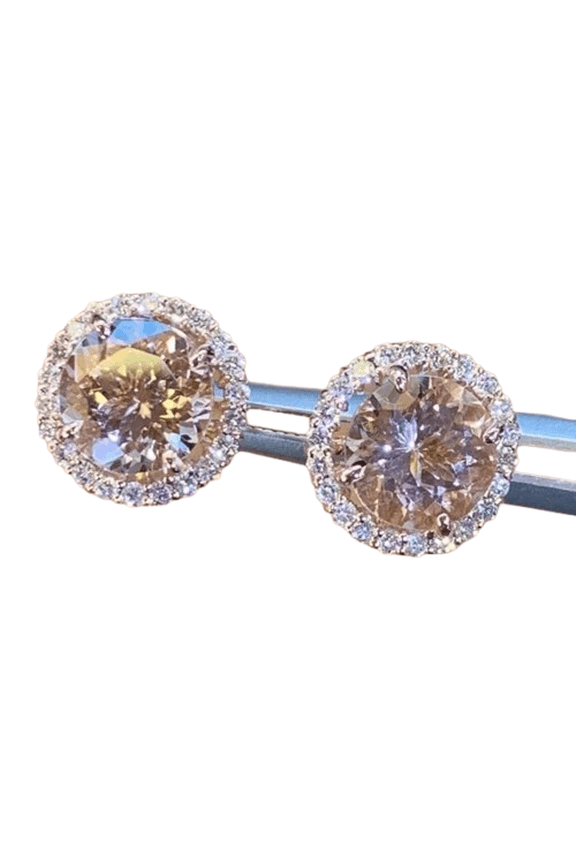 4TCW Round Cut Lab Created Morganite Halo Stud Earrings 14K Rose Gold Plated