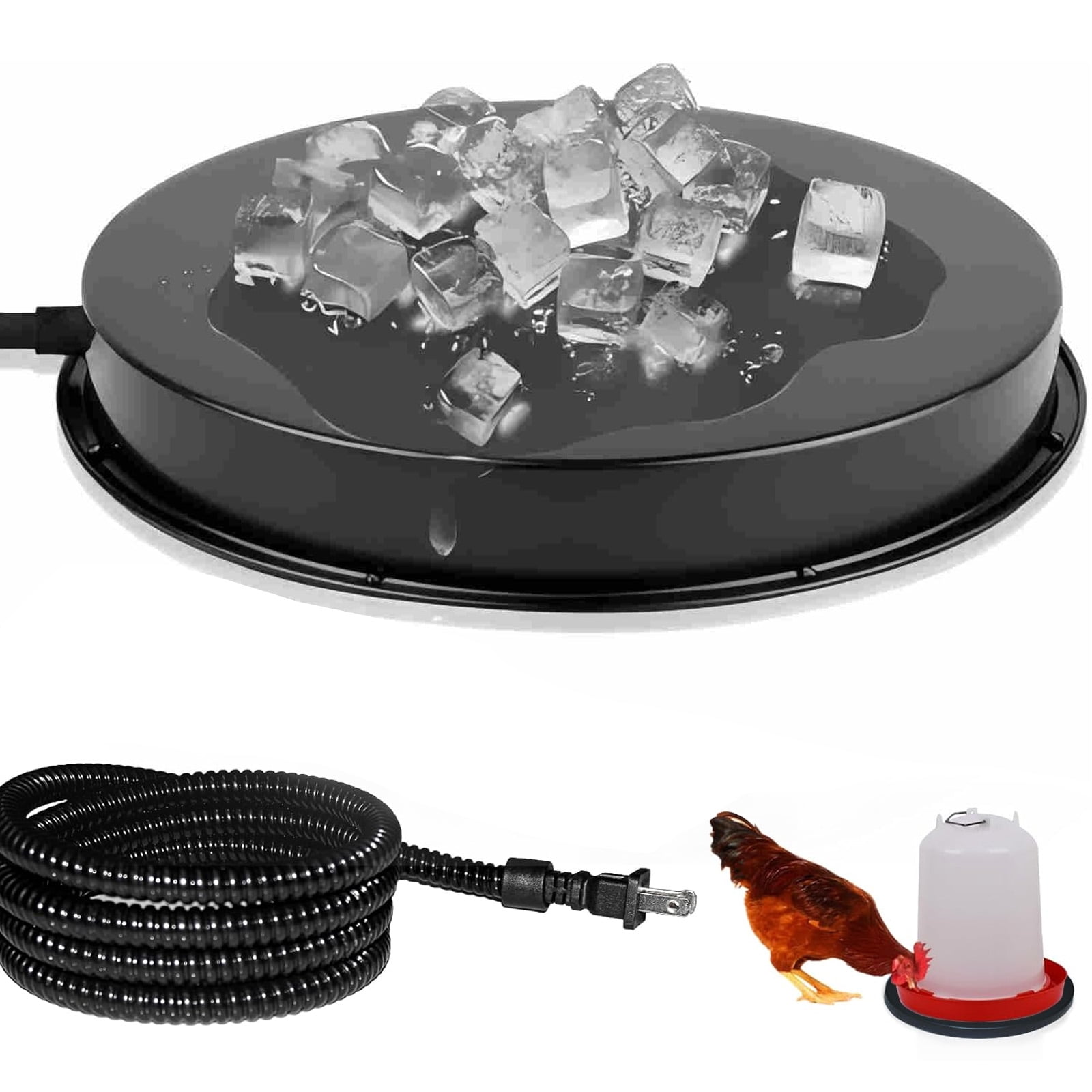 4TSL Chicken Waterer Heater, 80W Chicken Drinker Heated Base for Winter 15 in Chicken Water Heater with Thermostat
