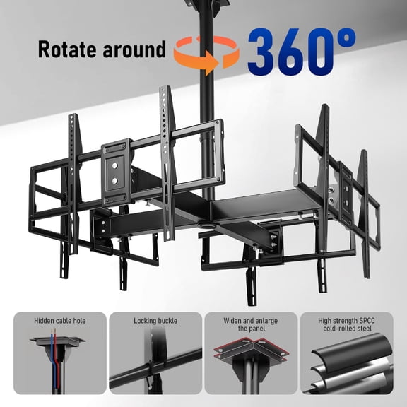 4TV Ceiling Mount, 32-65 Inch Full Motion - 4 Movement Flat/Curved Screen Bracket, Telescopic Height Adjustment, 440 Lbs Capacity