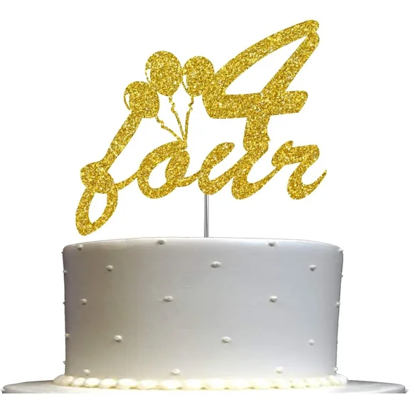 4Th Birthday Cake Topper Gold Glitter, Number Four Children Birthday Party Decor