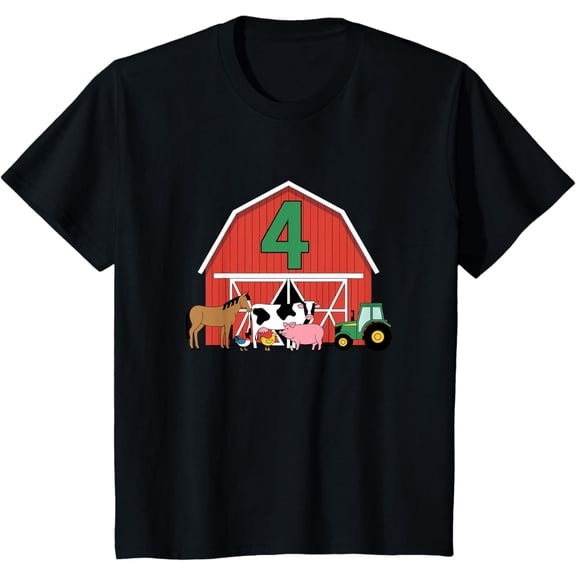 4Th Birthday Farm Animal Four Age 4 Year Old Son Unisex Men Women T-Shirt S-5Xl - Best Birthday Gifts