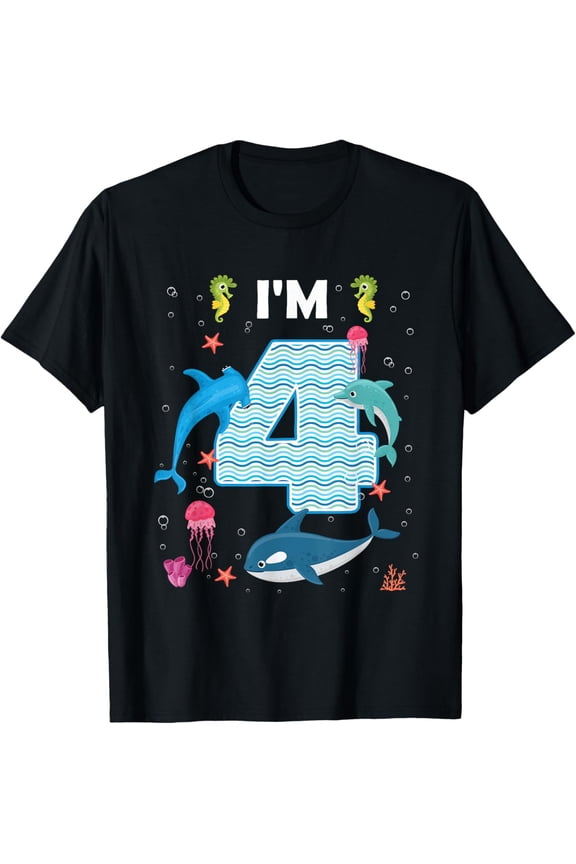 4Th Birthday Ocean Sea Animal Lover 4 Years Old Bday T Shirt