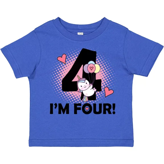 4Th Birthday Unicorn 4 Year Old Girl Toddler T-Shirt Im Four Balloon Baby Clothing, Cute Baby Shirt, TODDLER SHORT SLEEVE TEE BELLA CANVAS 3001T