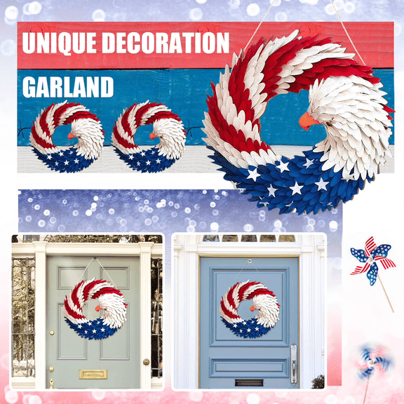 4Th Of July 2D American Flag Door Hanging Wreath, Independence Day 250th Anniversary Yard Sign Hanging Decoration, Lightweight Easy To Hang, Outdoor Indoor Decor Home Wall Porch Flag Hanging Wreath