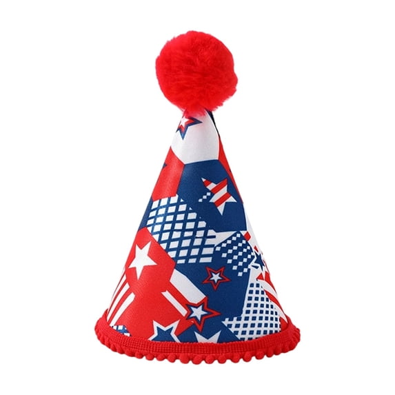 4Th of July Accessories, Dog Hats for Large Dogs, 8X4 in, Red White and Blue Accessories, Pet Accessories, Pet Cat Supplies, Cone Shape Pom Pom detail, 1 Pc