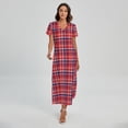 thumbnail image 1 of 4Th Of July American Plaid Printed Short Sleeve Maxi Dress, American Flag Fashion Summer Maxi Dress For Women. Gifts For Us Independence Day, 4Th Of July, 1 of 4