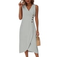 thumbnail image 1 of 4Th Of July Costume, Tank Dresses Casual Wrap V Neck Sleeveless Boho Dress Satin Maxi Nursing Dress Try Before You Buy Womens Dresses Bridesmaid For Women Elegant Dresses (XL, Gray) ZMTing, 1 of 5