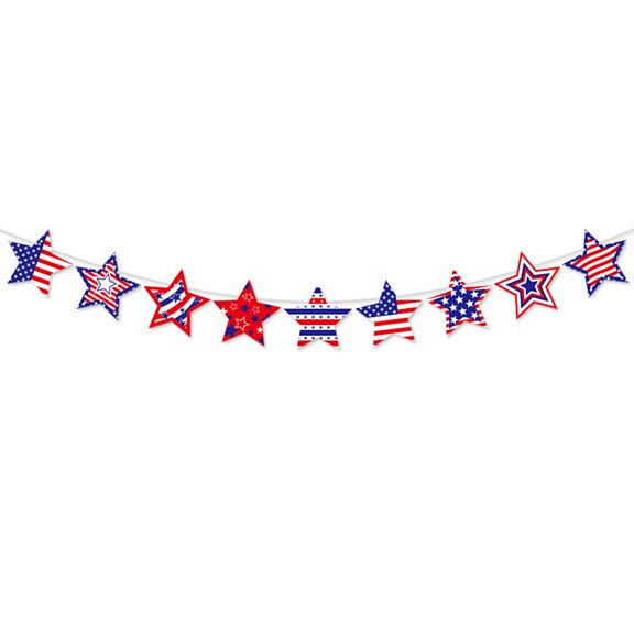 4Th Of July Decor, 9 Star Banners With Ribbon & Glue Nails, Patriotic Party Decoration For Independence Day Wall Hanging, Fourth Of July Party Supplies For S Teens