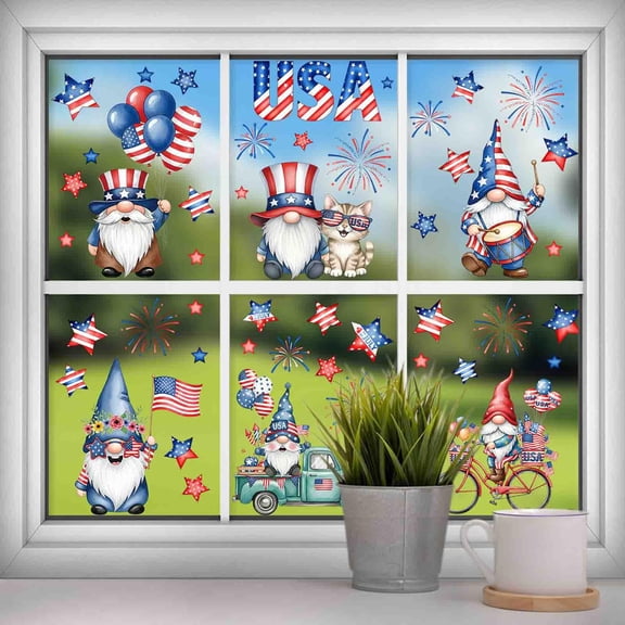 4Th of July Decorations for Home, Patriotic Home Decor, Independence Day Decorations, American Flag Decorations for Glass Surfaces, No-Residue 9Pc 12X8 Inch 4Th of July Themed